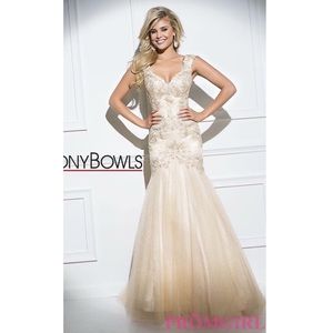 Tony Bowls Champagne Gold Prom Dress